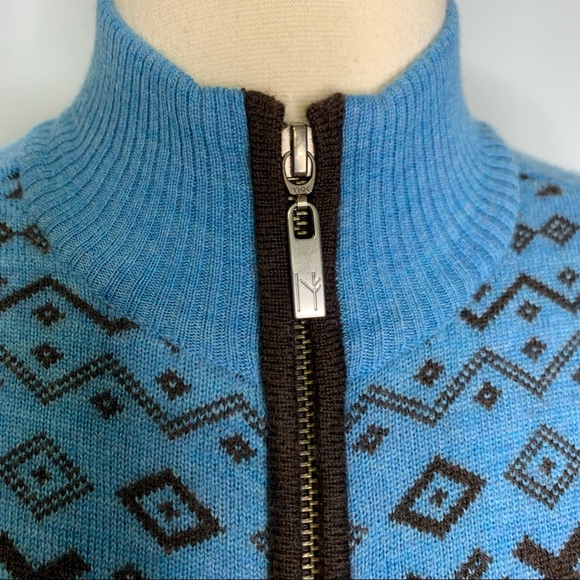 Neve Blue Brown Mock Neck Zip Up Wool Cardigan Sweater Size L - Picture 4 of 10